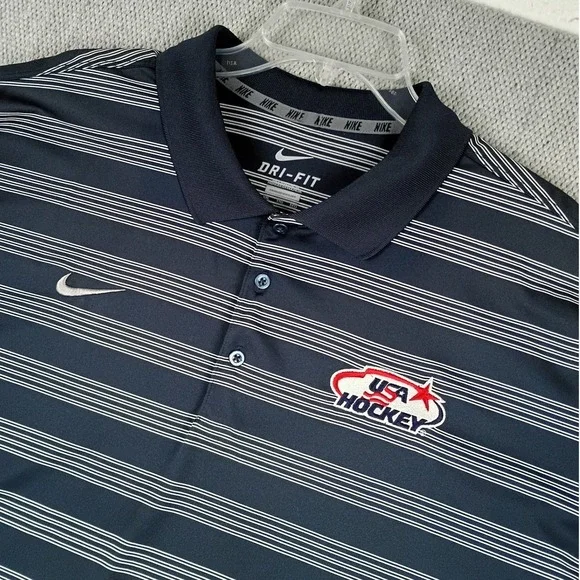 Nike USA Hockey Polo Mens XXL Blue Striped Dri-FIT Game Time M-51299 Excellent - Picture 1 of 10